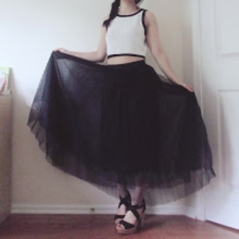 Long black mesh skirt